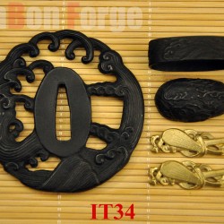 Japanese Sword High Quality Tsunami Theme Iron Tsuba Fuchi Koshira Menuki 